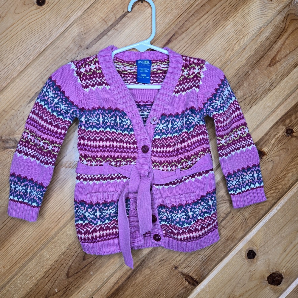 Y2K Genuine Kids‎ by Oshkosh Knit Button Cardigan Belted 12 Months Fair Isle